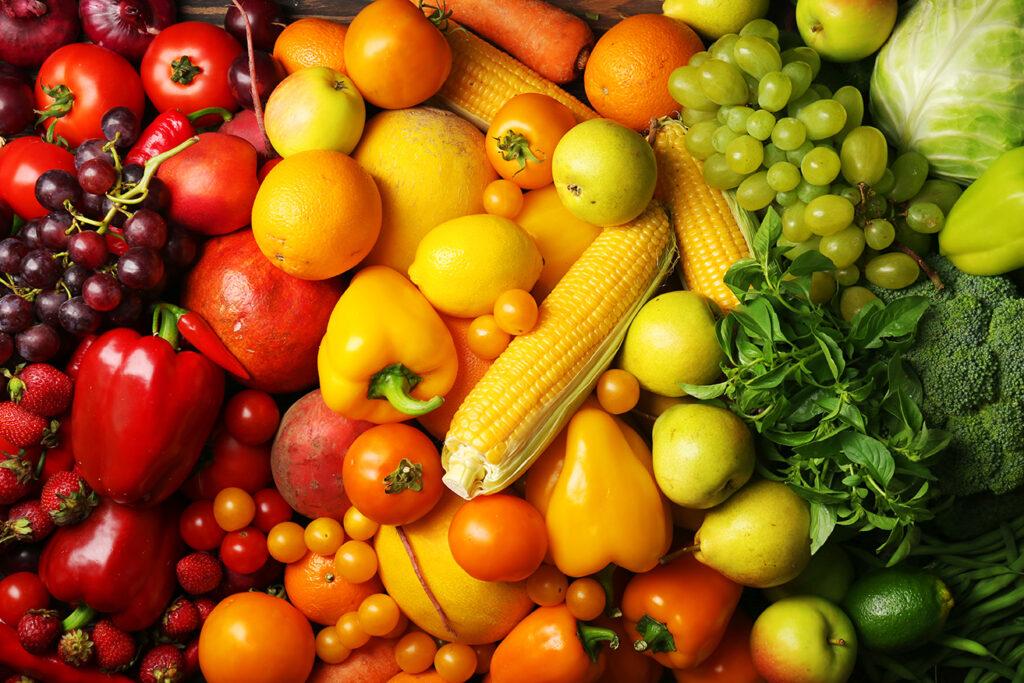 Colorful fruits and vegetables background